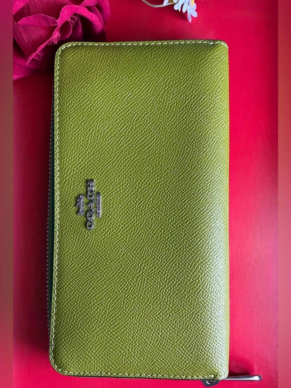 Coach Lime Green Saffiano Zip Wallet with Silver Logo - Picture 12 of 13